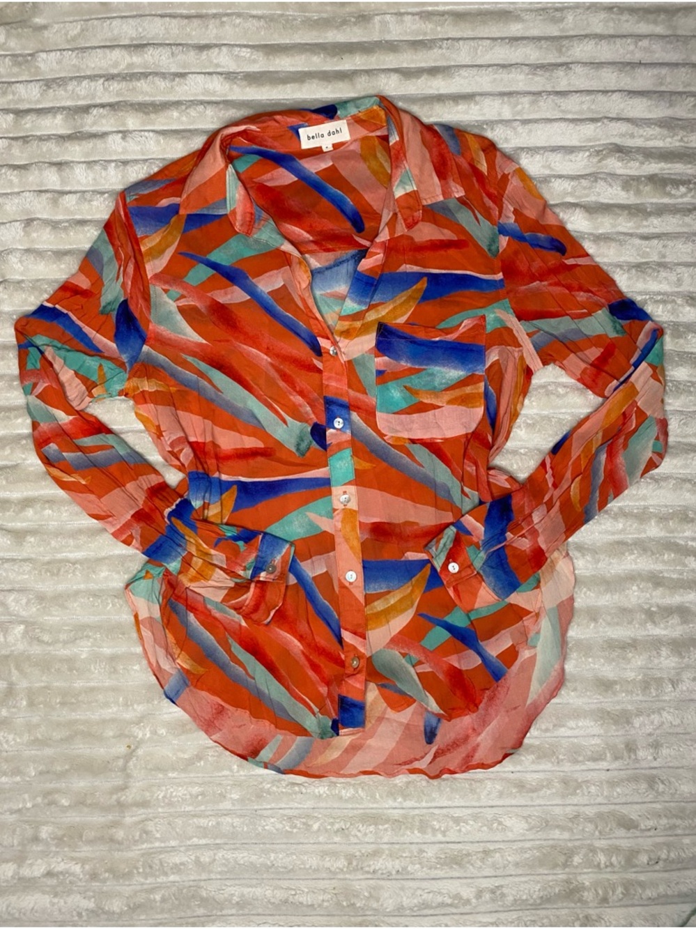 Bella Dahl Orange Multi-Color Abstract Print Button-Down Shirt